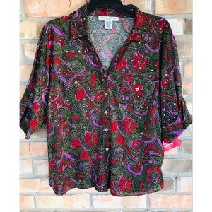 Rebecca Malone Women’s Multicolored Button Down Petite Top XL